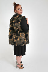 Brown With Leopard Print Faux Fur Sleeveless Waistcoat