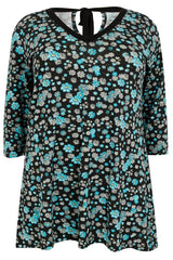 Black & Multi Floral Print Top With Back Tie,Plus size clothing,womens plus size clothing,big size ladies dress,plus size