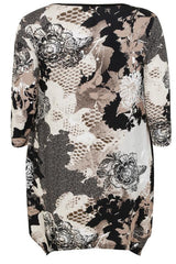 Black & Brown Floral Print Top With Side Pocket