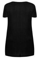 Black Bird & Flower Print Top With Shredded Shoulder Details