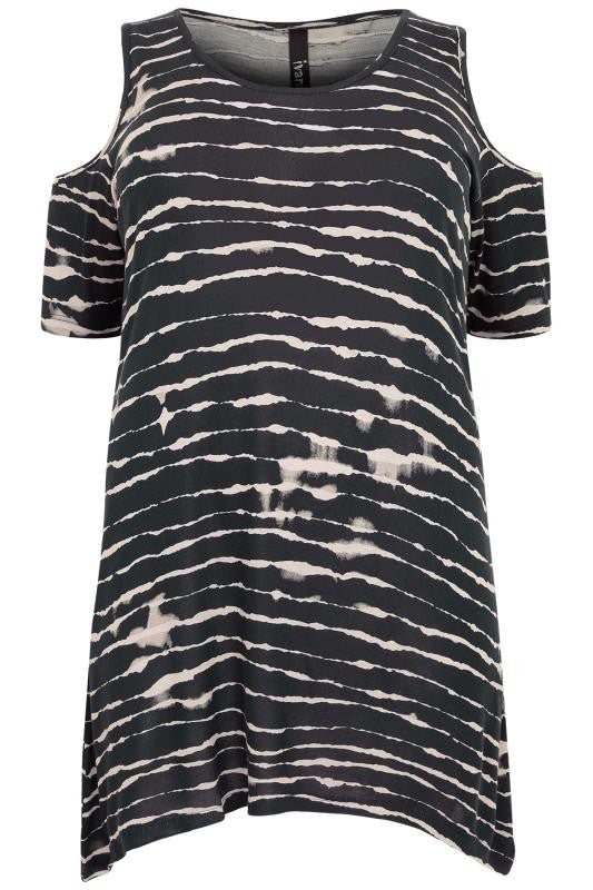 Black & Ivory Stripe Cold Shoulder Top,Plus size clothing,womens plus size clothing,big size ladies dress,plus size