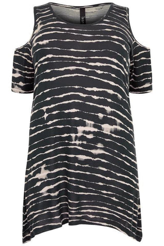 Black & Ivory Stripe Cold Shoulder Top,Plus size clothing,womens plus size clothing,big size ladies dress,plus size
