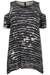 Black & Ivory Stripe Cold Shoulder Top,Plus size clothing,womens plus size clothing,big size ladies dress,plus size