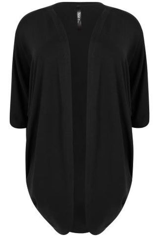 Black Jersey Cocoon Cardigan With Grown On Sleeves,Plus size clothing,womens plus size clothing,big size ladies dress,plus size