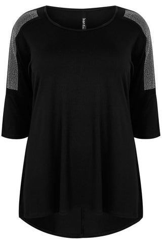 Black Jersey Top With Gem Embellished Shoulders,Plus size clothing,womens plus size clothing,big size ladies dress,plus size
