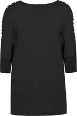 Black Butterfly Print Top With Shredded Cold Shoulder
