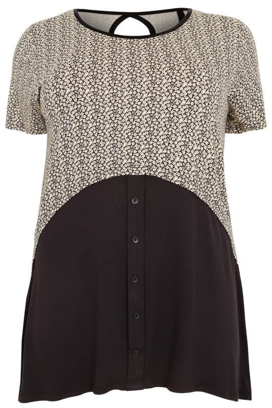 Black & Beige Top With Button Details,Plus size clothing,womens plus size clothing,big size ladies dress,plus size
