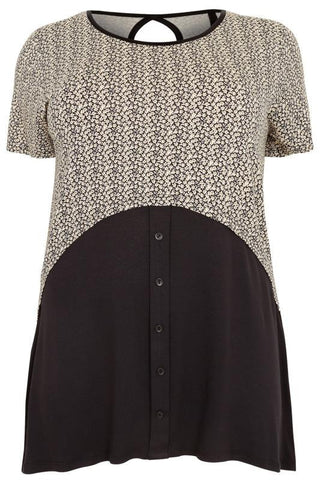 Black & Beige Top With Button Details,Plus size clothing,womens plus size clothing,big size ladies dress,plus size