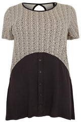 Black & Beige Top With Button Details,Plus size clothing,womens plus size clothing,big size ladies dress,plus size