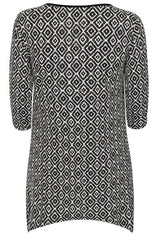 Black & White  Diamond Print Color Block Top