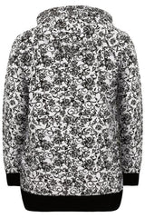 Black & White Floral Print Hooded Sweat Top