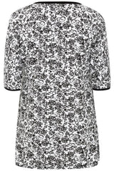Black & White Floral Print Jersey Top