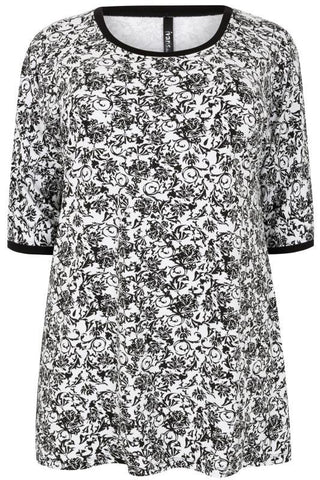 Black & White Floral Print Jersey Top,Plus size clothing,womens plus size clothing,big size ladies dress,plus size