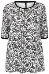 Black & White Floral Print Jersey Top,Plus size clothing,womens plus size clothing,big size ladies dress,plus size