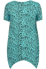 Blue & Black Leopard Print Top With Hanky Hem