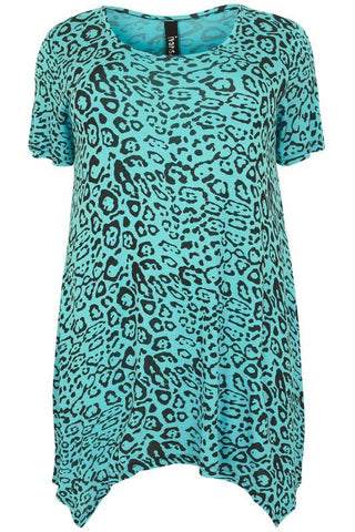 Blue & Black Leopard Print Top With Hanky Hem,Plus size clothing,womens plus size clothing,big size ladies dress,plus size