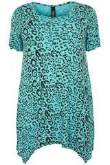 Blue & Black Leopard Print Top With Hanky Hem,Plus size clothing,womens plus size clothing,big size ladies dress,plus size
