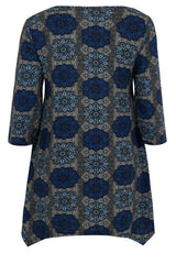 Blue Tile Print Jersey Top