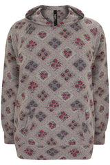 Grey & Pink Floral Lace Print Hooded Sweat Top