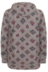 Grey & Pink Floral Lace Print Hooded Sweat Top