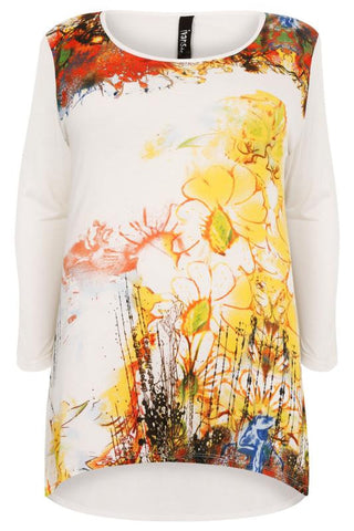 White & Multi Floral Print Top,Plus size clothing,womens plus size clothing,big size ladies dress,plus size