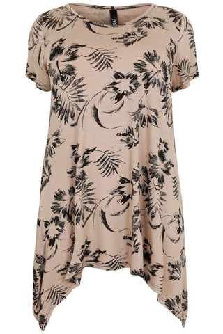 Cream & Black Floral Pattern Top,Plus size clothing,womens plus size clothing,big size ladies dress,plus size