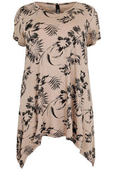 Cream & Black Floral Pattern Top,Plus size clothing,womens plus size clothing,big size ladies dress,plus size