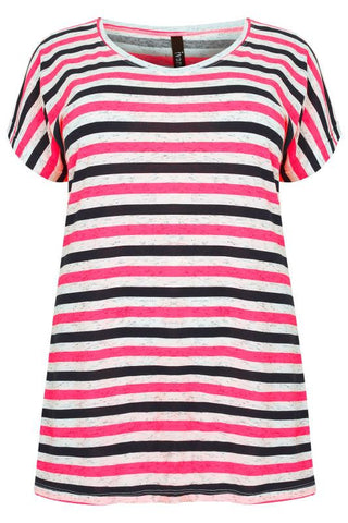 Pink, White & Navy Stripe Top With Short Turn-back Sleeves,Plus size clothing,womens plus size clothing,big size ladies dress,plus size