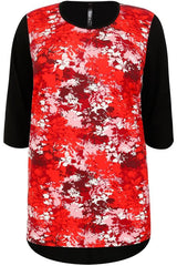Red & Black Floral Print Colour Block Top,Plus size clothing,womens plus size clothing,big size ladies dress,plus size
