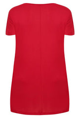 Red Butterfly Print Top With Shredded Shoulder Detail