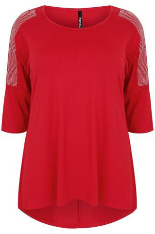 Red Jersey Top With Gem Embellished Shoulders,Plus size clothing,womens plus size clothing,big size ladies dress,plus size