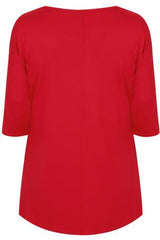Red Jersey Top With Gem Embellished Shoulders