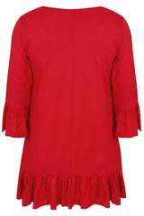 Red Jersey Top With Gem Embellished Shoulders