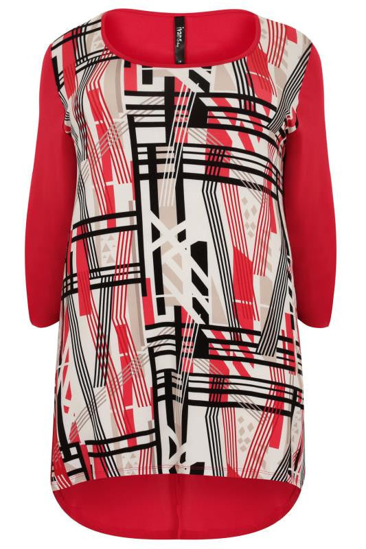 Red & Multi Abstract Stripe Print Top,Plus size clothing,womens plus size clothing,big size ladies dress,plus size