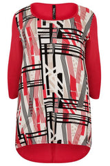 Red & Multi Abstract Stripe Print Top,Plus size clothing,womens plus size clothing,big size ladies dress,plus size