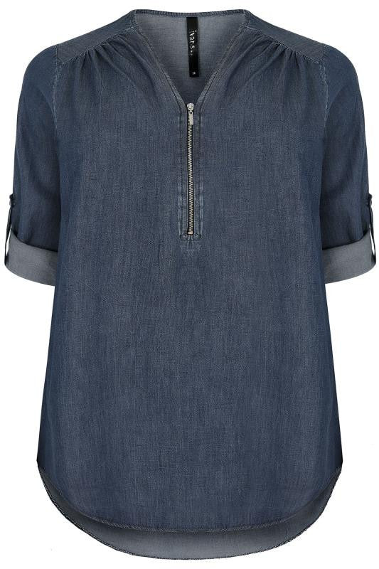 Indigo Denim Shirt With Zip,Plus size clothing,womens plus size clothing,big size ladies dress,plus size