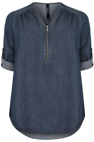 Indigo Denim Shirt With Zip,Plus size clothing,womens plus size clothing,big size ladies dress,plus size