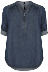 Indigo Denim Shirt With Zip,Plus size clothing,womens plus size clothing,big size ladies dress,plus size
