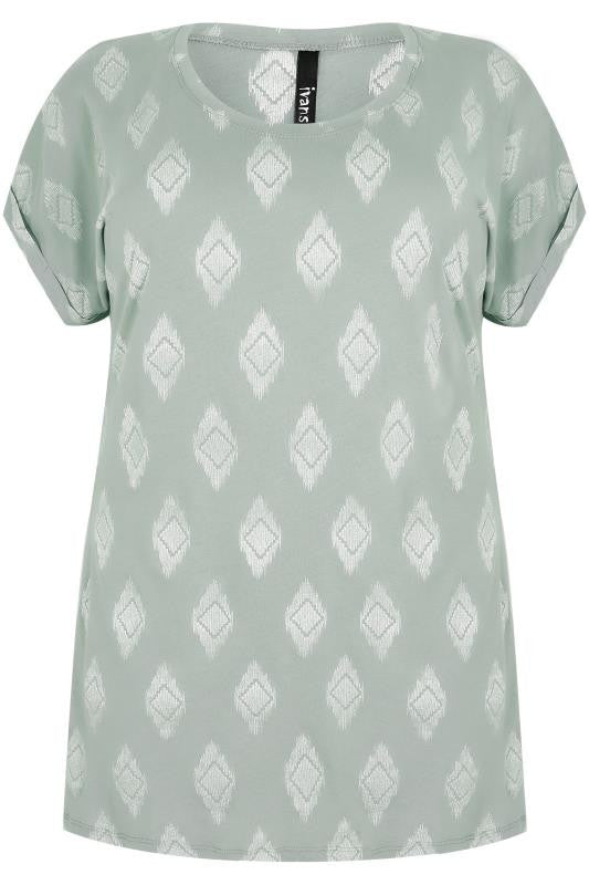 Light Green & White Diamond Print Top,Plus size clothing,womens plus size clothing,big size ladies dress,plus size