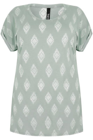 Light Green & White Diamond Print Top,Plus size clothing,womens plus size clothing,big size ladies dress,plus size