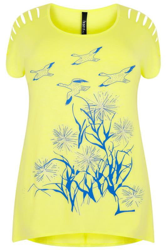 Yellow Bird Print Top,Plus size clothing,womens plus size clothing,big size ladies dress,plus size