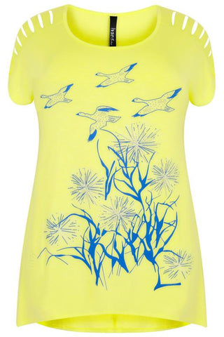 Yellow Bird Print Top,Plus size clothing,womens plus size clothing,big size ladies dress,plus size