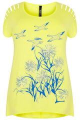 Yellow Bird Print Top,Plus size clothing,womens plus size clothing,big size ladies dress,plus size