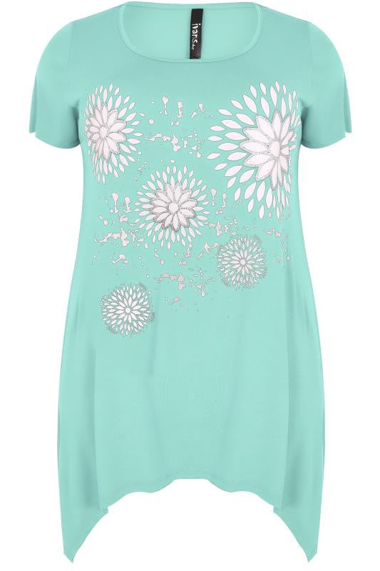 Mint Green & White Floral Print Top,Plus size clothing,womens plus size clothing,big size ladies dress,plus size