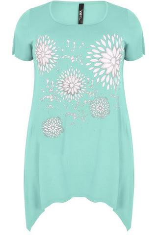Mint Green & White Floral Print Top,Plus size clothing,womens plus size clothing,big size ladies dress,plus size