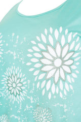Mint Green & White Floral Print Top