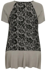 Nude & Black Floral Lace Top With Hanky Hem
