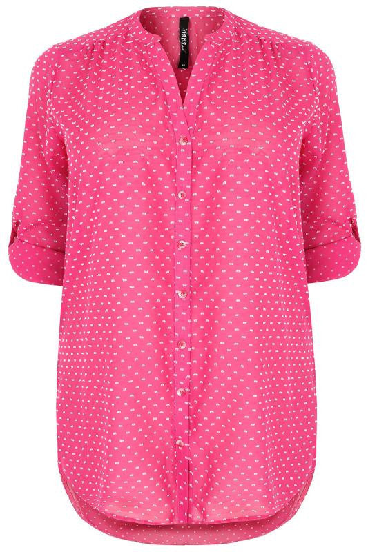Pink & White Dotted Shirt With Rolled Up Sleeves,Plus size clothing,womens plus size clothing,big size ladies dress,plus size