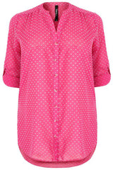 Pink & White Dotted Shirt With Rolled Up Sleeves,Plus size clothing,womens plus size clothing,big size ladies dress,plus size