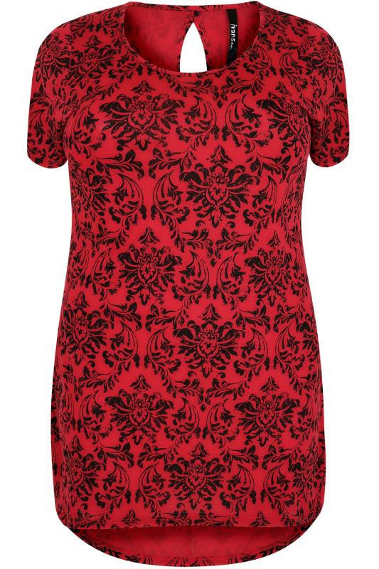 Red & Black Floral Wallpaper Print Top,Plus size clothing,womens plus size clothing,big size ladies dress,plus size